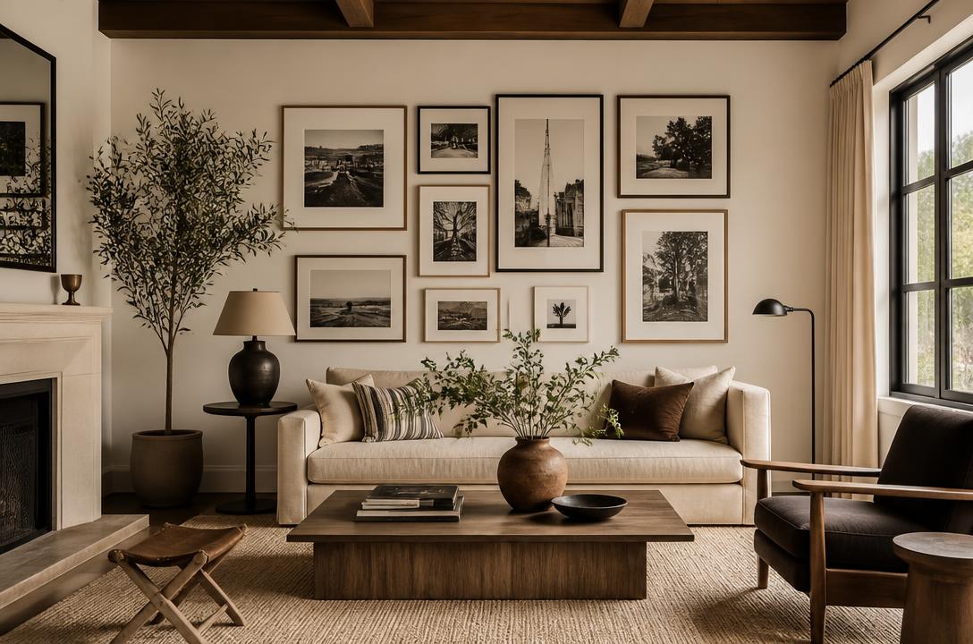 Art-driven residential interior with curated gallery wall