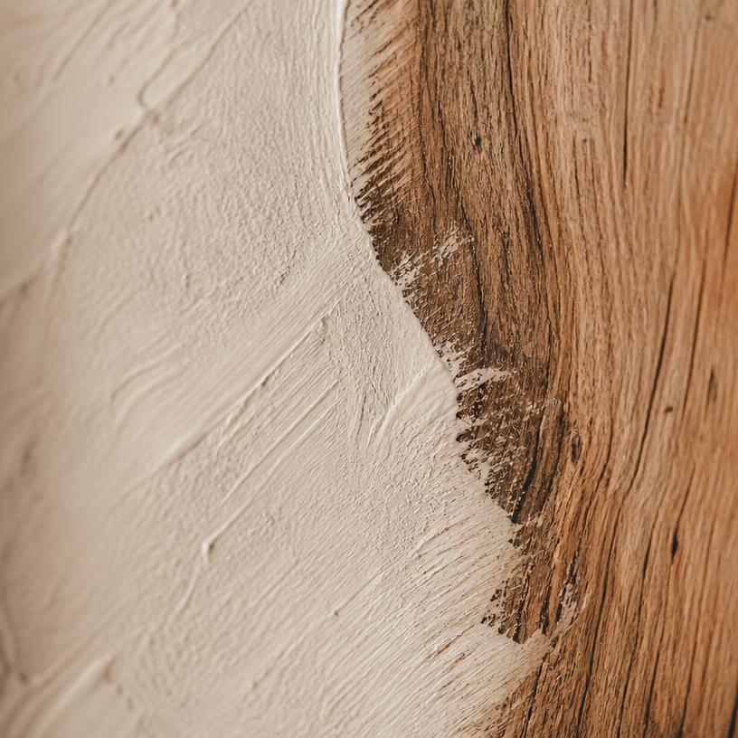 Close-up of paint texture meeting natural wood grain
